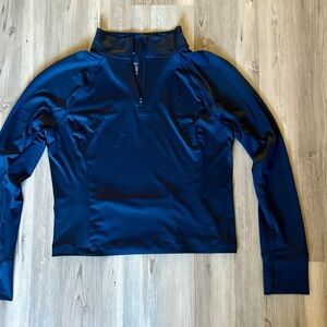 Peloton Women’s LARGE Navy Blue 3/4-Zip  warmup w finger holes & back pocket